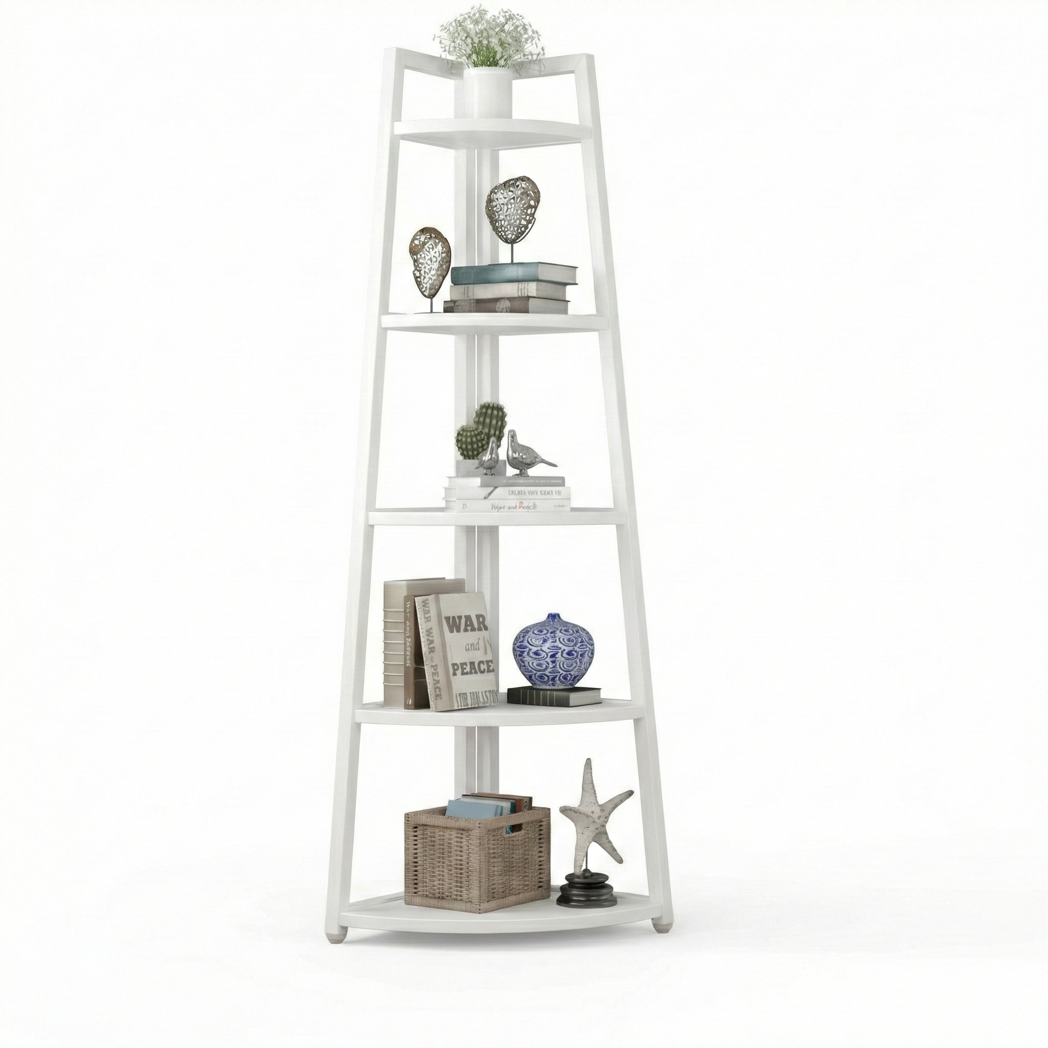 Raft biblioteca de colt cu 5 polite, alb, 52 x 34 x 110cm