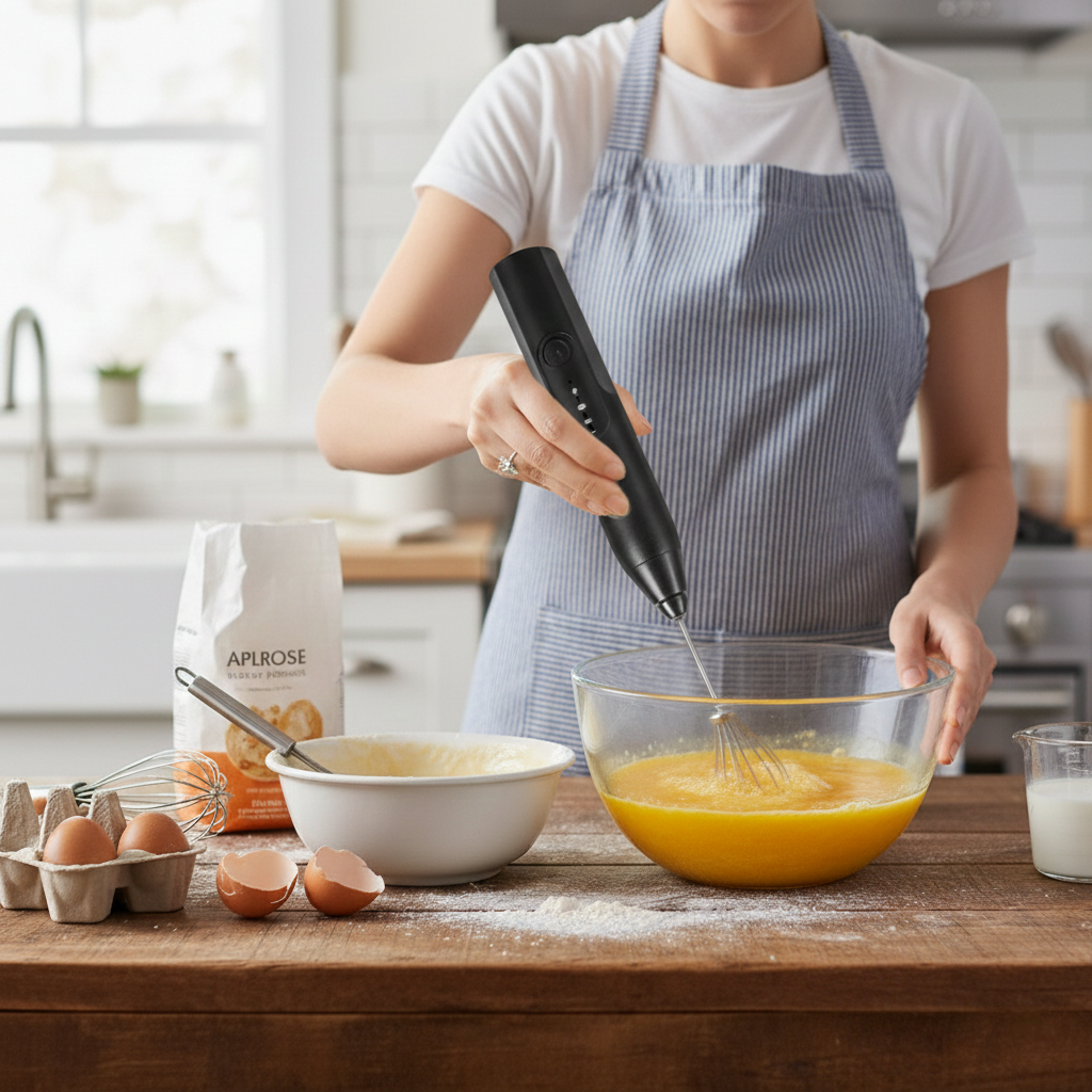 Mini-mixer electric pentru spumare si amestecare rapida, cu acumulator, 2 capete și 3 trepte, Negru