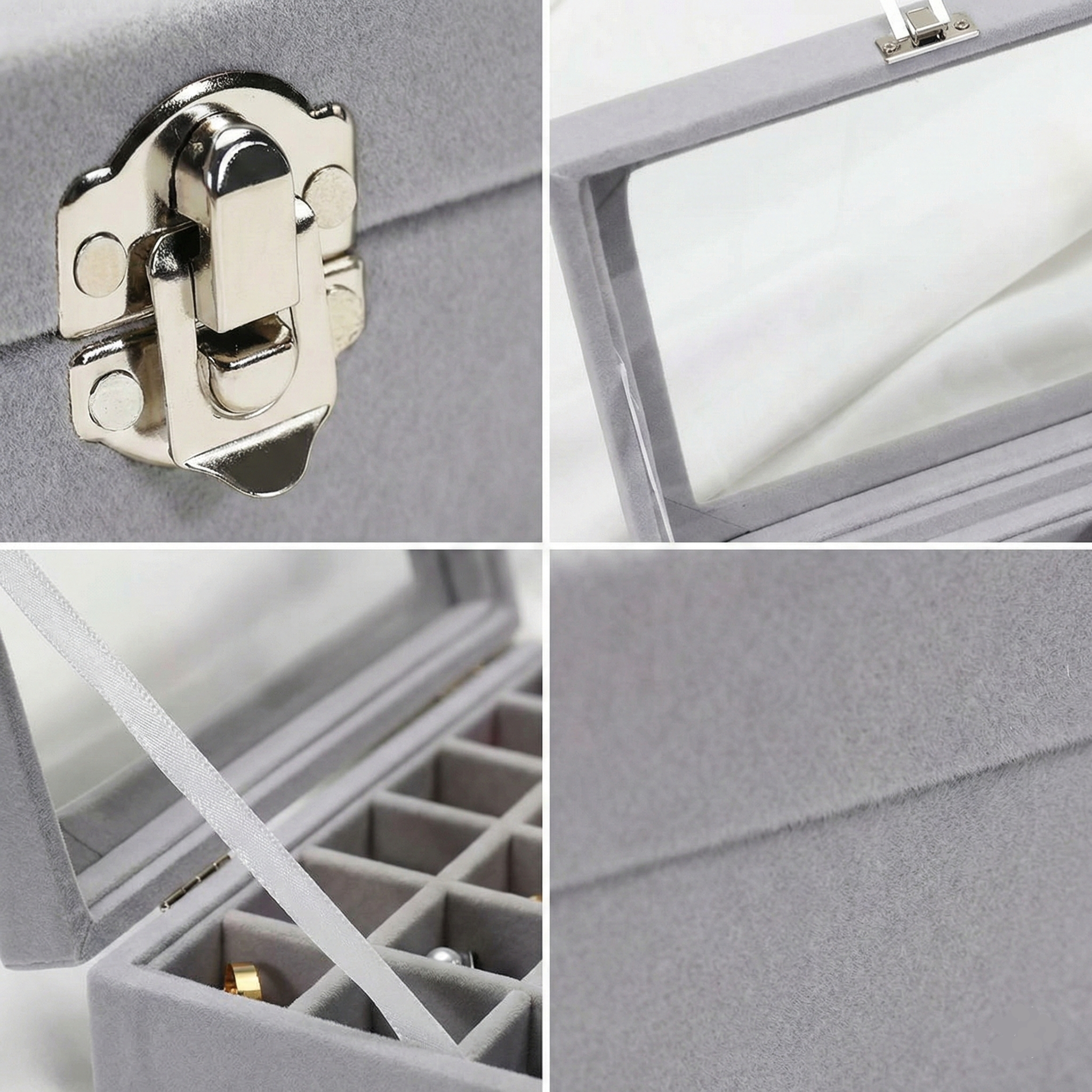 Cutie de bijuterii tip organizator cu capac din sticla transparenta, pentru coliere, inele si cercei