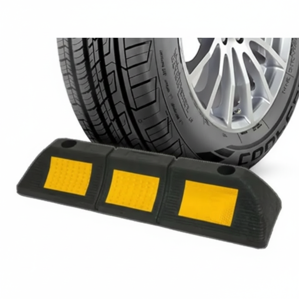 Opritor roata auto pentru delimitarea parcarii, negru-galben reflectorizant