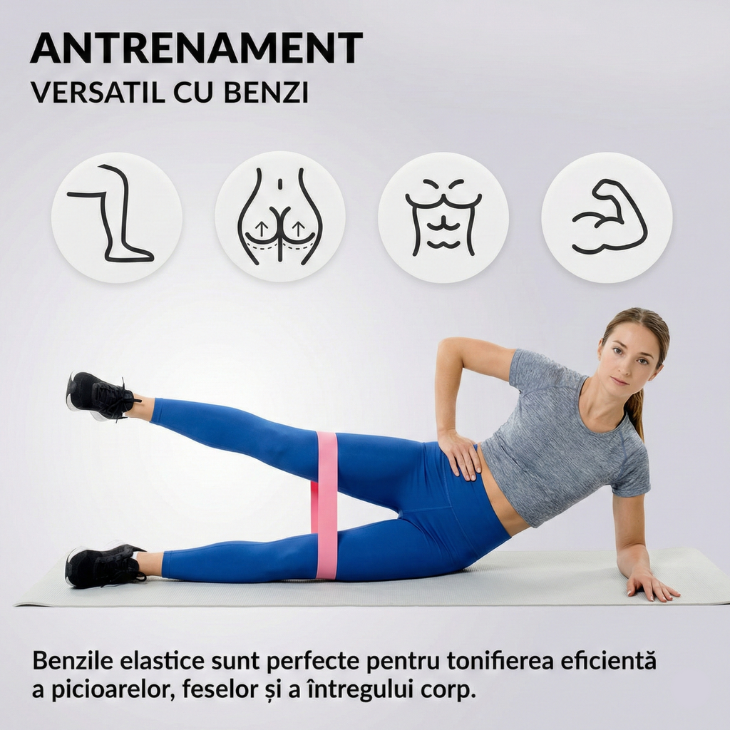 Set 5 Benzi Elastice Fitness, Mini Power Band, Latex Natural, 5 Niveluri Rezistenta, Yoga & Pilates