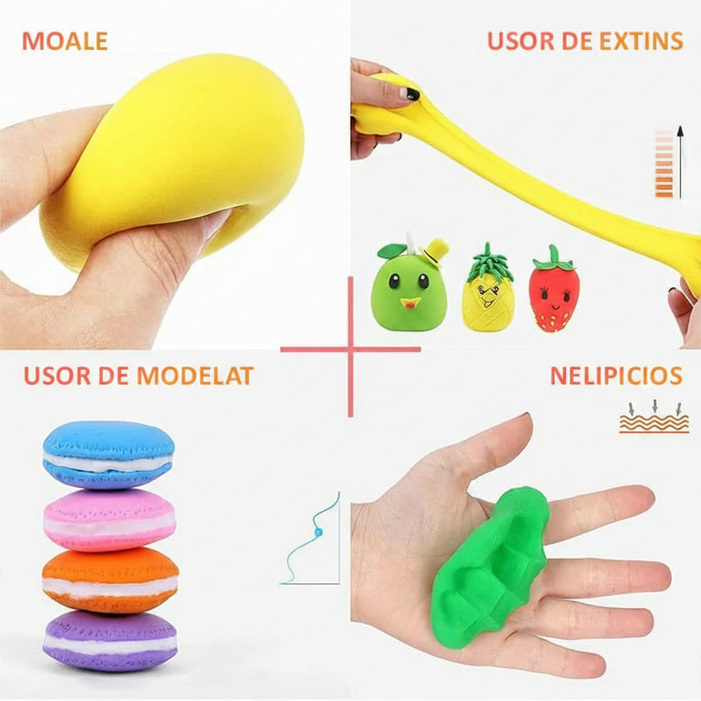 Set plastilina inteligenta, ușor de modelat set complet, 12 culori si accesorii de modelare