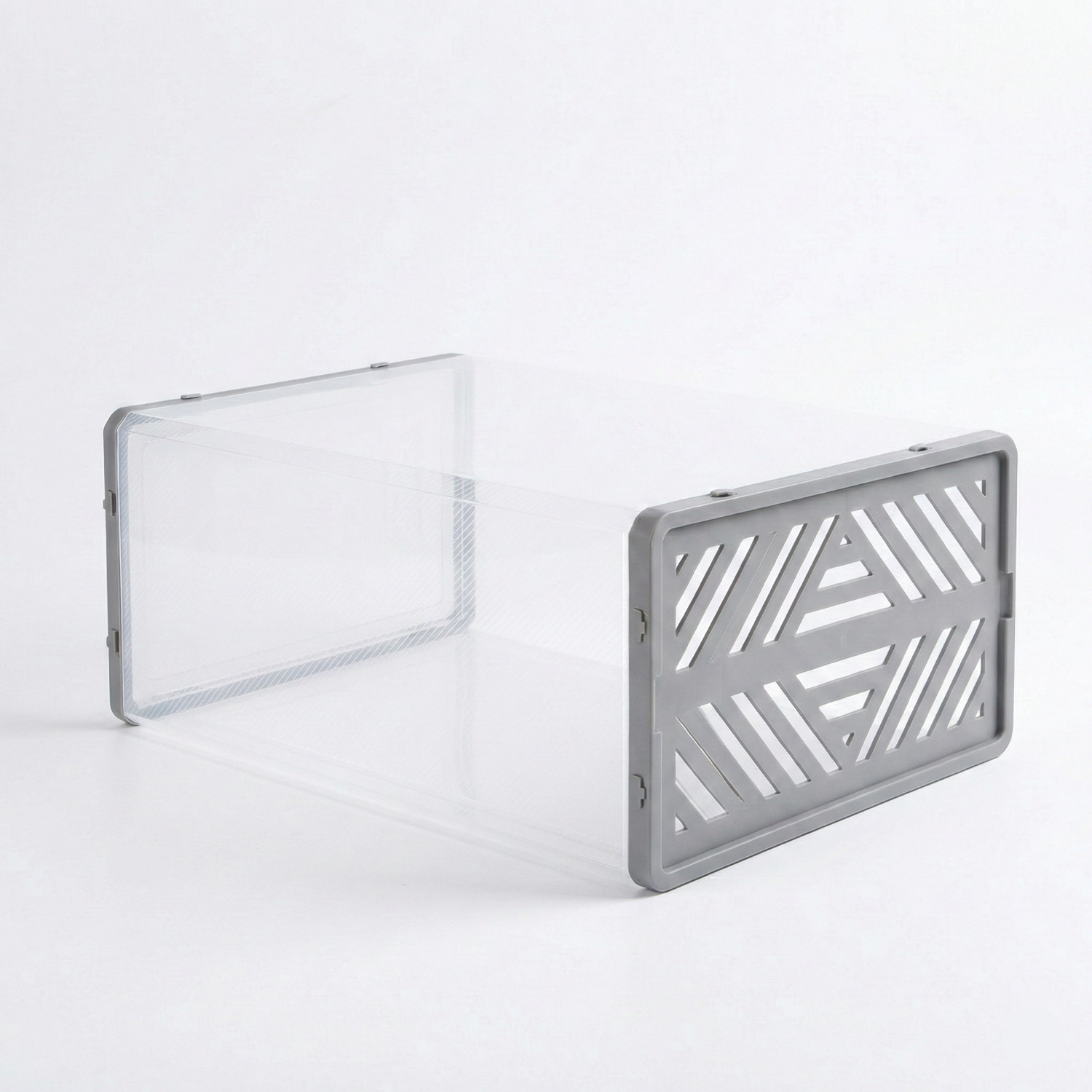 Dulap pentru pantofi modular, cu orificii de ventilatie, 10 cuburi, transparente, stivuibile