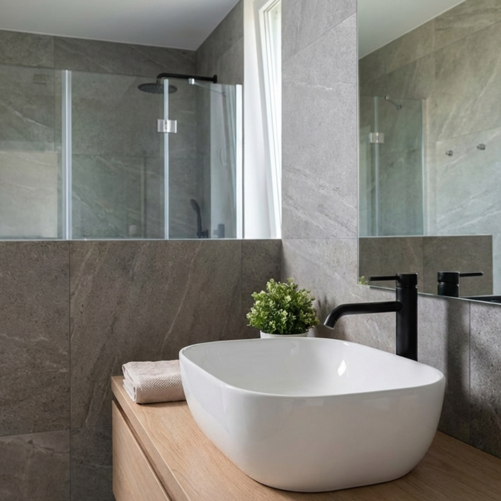 Lavoar pentru Blat Rea Belinda Slim, Design Subtire, Ceramica Alb Lucios