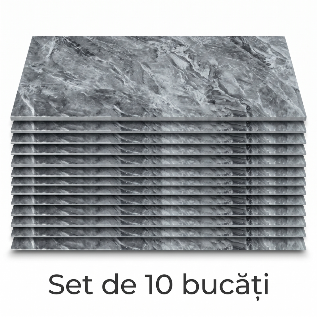 Set 10 Placi Autoadezive Imitatie Marmura pentru Baie si Bucatarie, 30x60 cm, 2mm