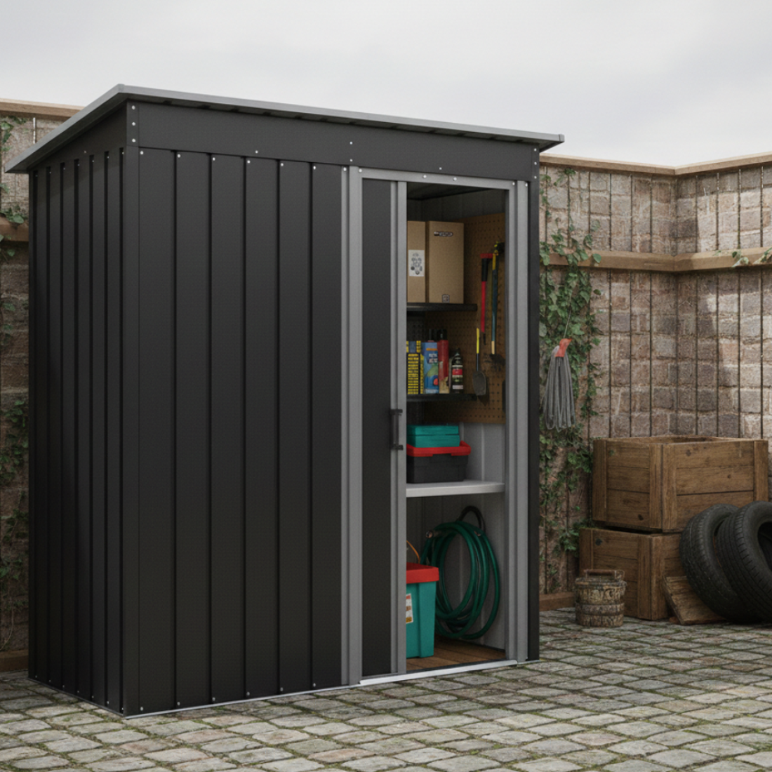 Magazie de Scule cu Usa Glisanta, 163x89x182 cm, Negru