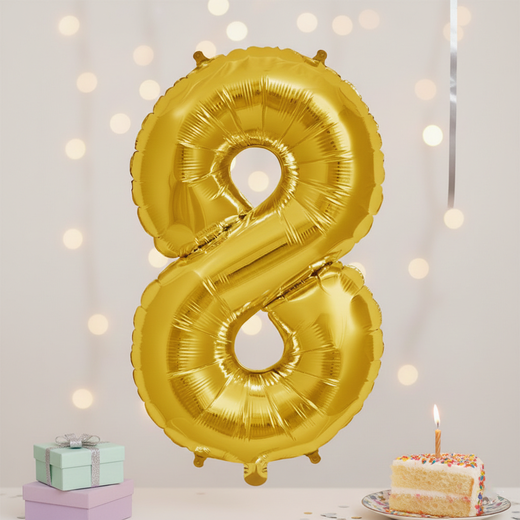 Balon din folie, cifra aniversara 8, 90 cm