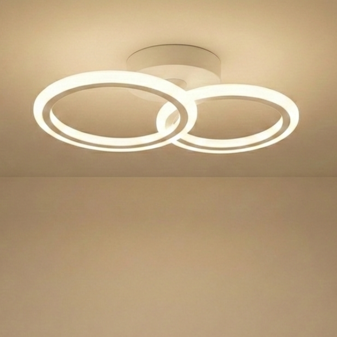 Lustra LED tavan 1+1 cercuri alba, cu telecomanda, echivalent 300W, lustra rotunda pentru dormitor