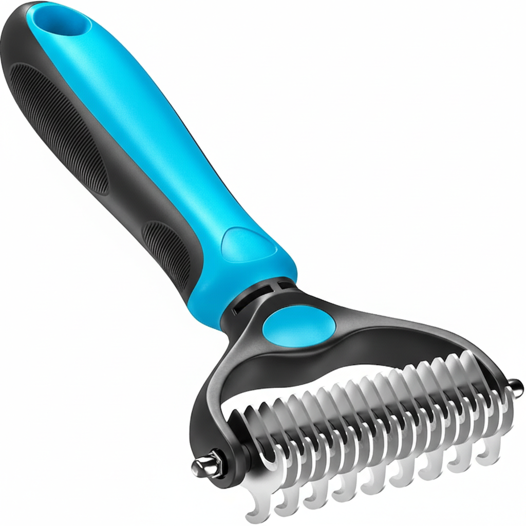 Perie profesionala pentru animale de companie, caini si pisici, din inox dublu, culoare albastră, pentru tuns, contur și descurcarea blănii, ideal pentru grooming acasă
