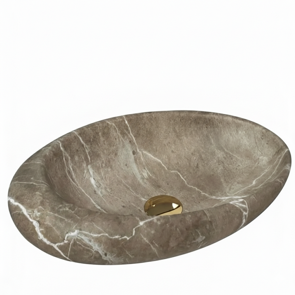 Lavoar oval pentru blat Nature, ceramica textura piatra, 490x310x135 mm