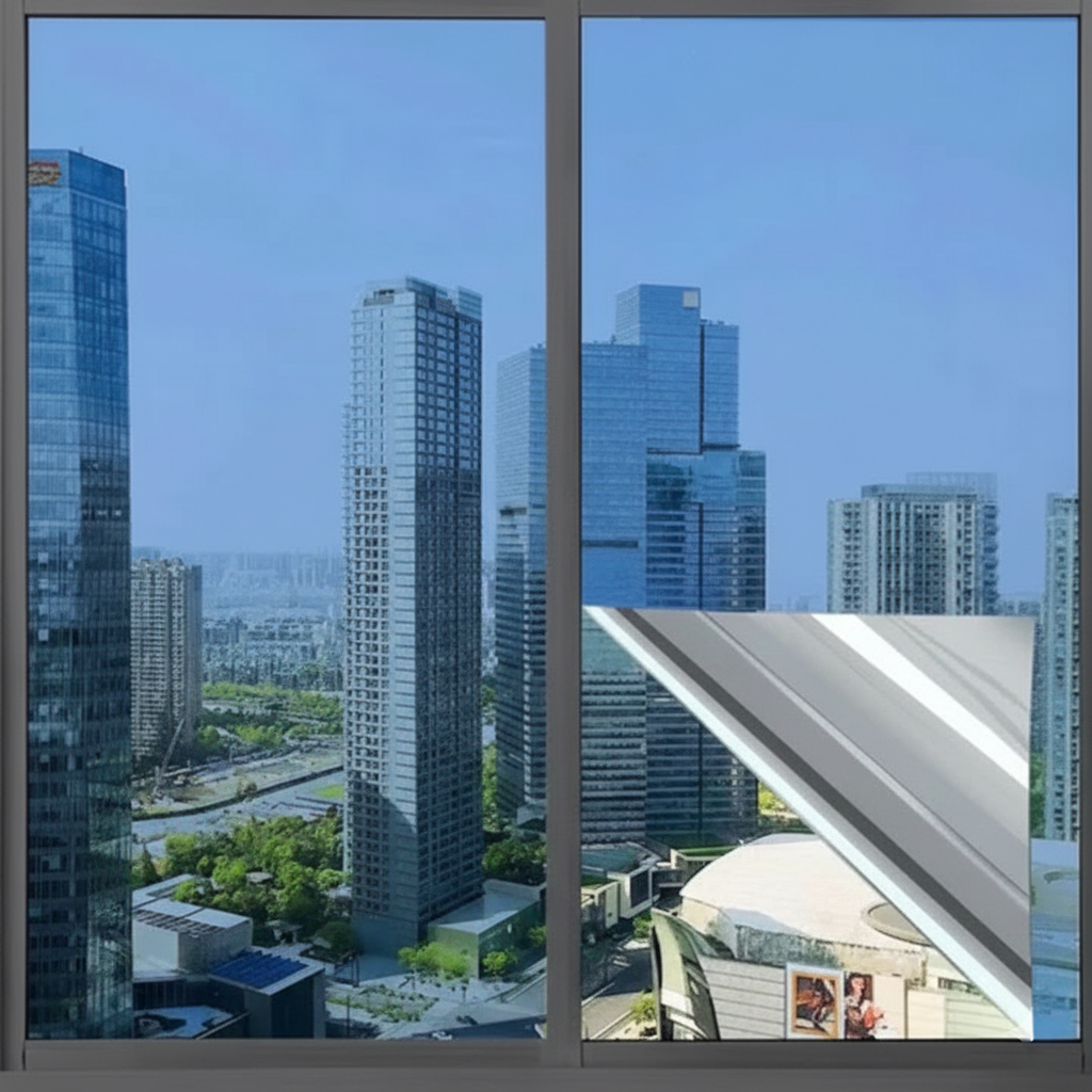 Folie geam anti-UV 99%, efect oglinda zi, 60×300, argintiu