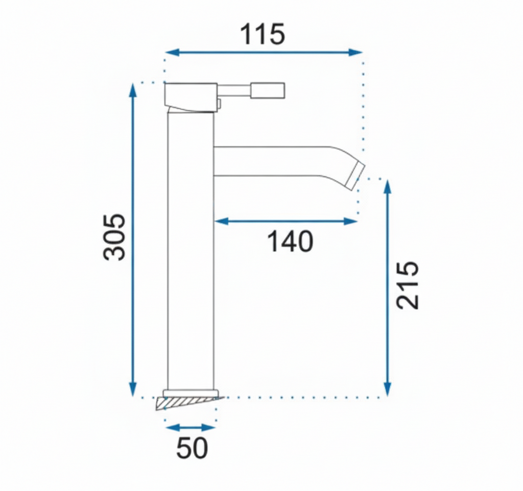 Baterie Lavoar Negru Mat Black Matt High, Montaj pe Blat, Design Modern