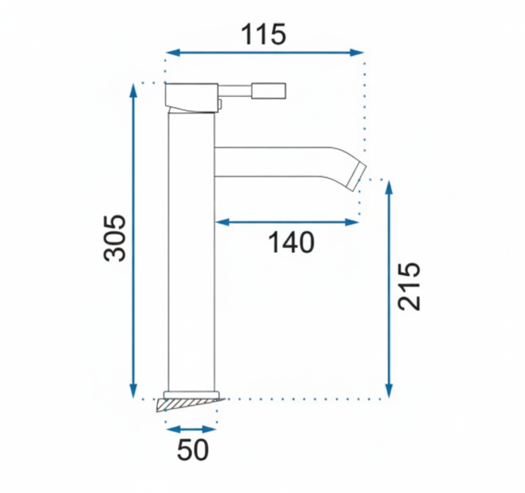 Baterie Lavoar Negru Mat Black Matt High, Montaj pe Blat, Design Modern
