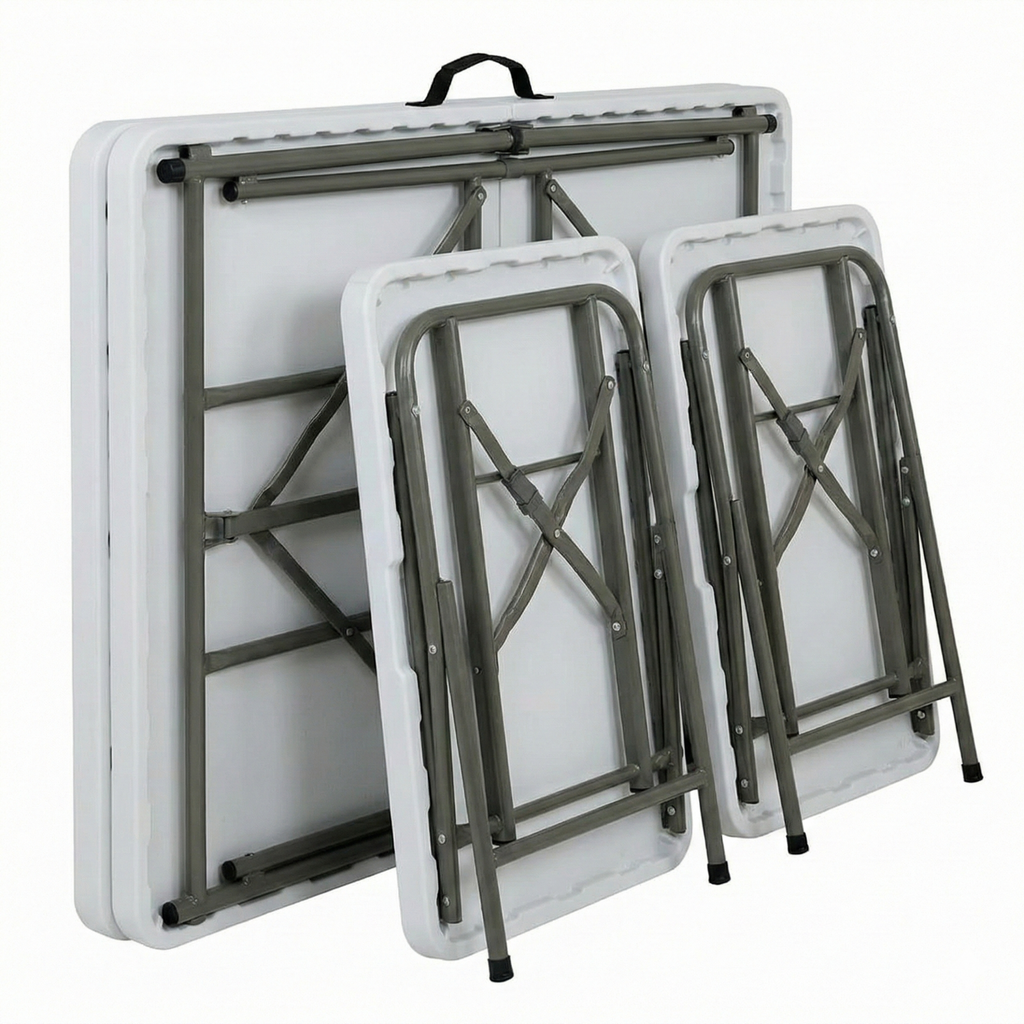 Set masa pliabila 4 persoane din otel cu HDPE + doua banci pliabile pentru gradina, camping