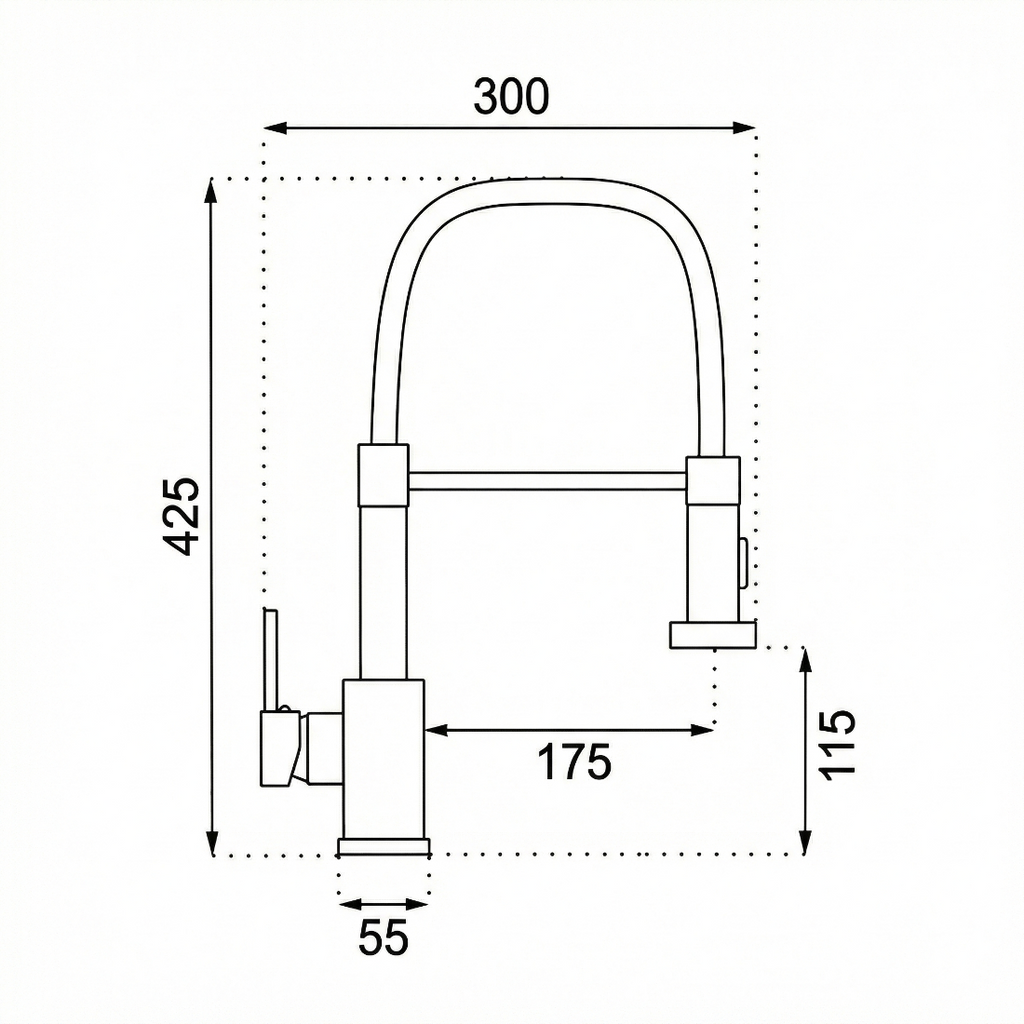 Baterie de bucatarie Monocomanda, auriu periat, cu dus extractibil si arc