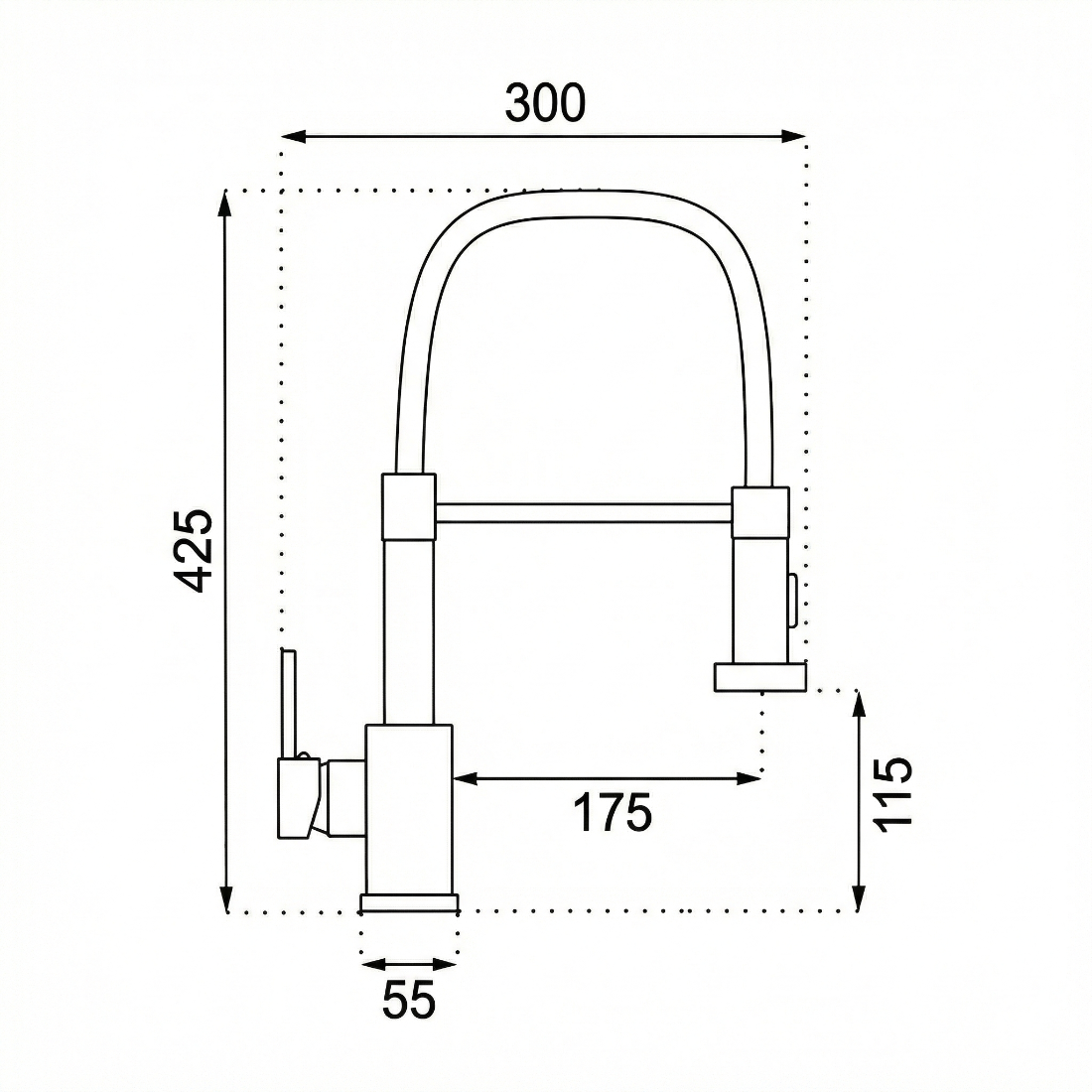 Baterie de bucatarie Monocomanda, auriu periat, cu dus extractibil si arc