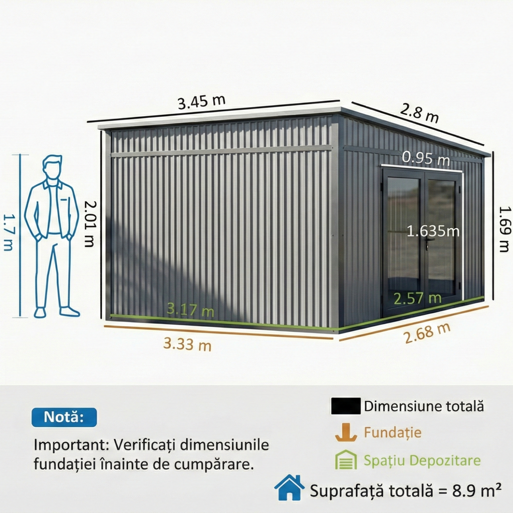 Magazie de Gradina cu Usa Glisanta din Otel Zincat Gri