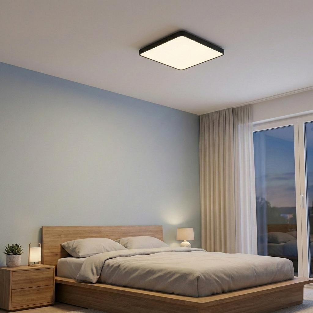 Plafoniera LED Ultra-Slim Patrata, 40W (Echiv. 400W), Negru Mat, Design Modern