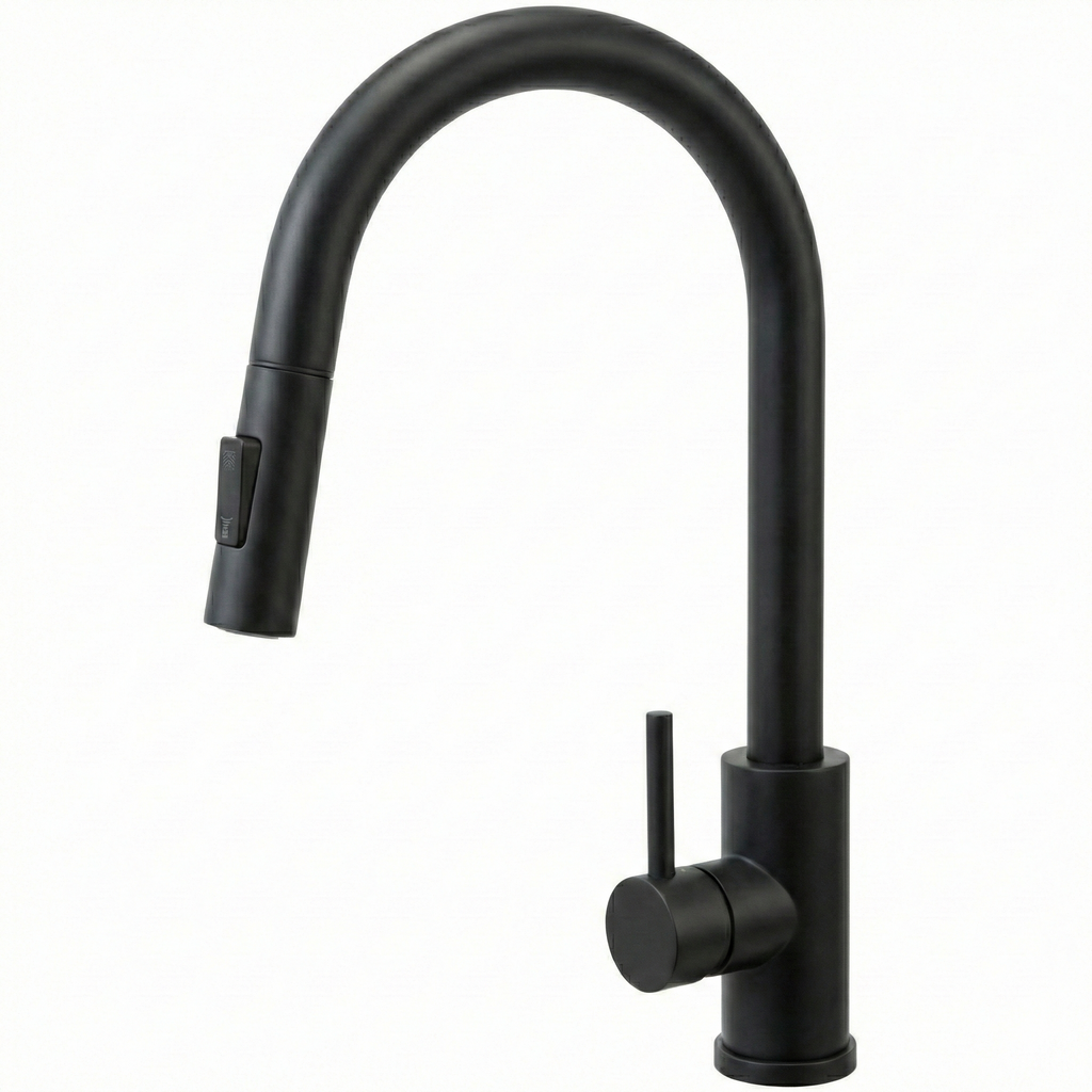 Baterie de bucătărie cu finisaj negru mat, model Fresh Black