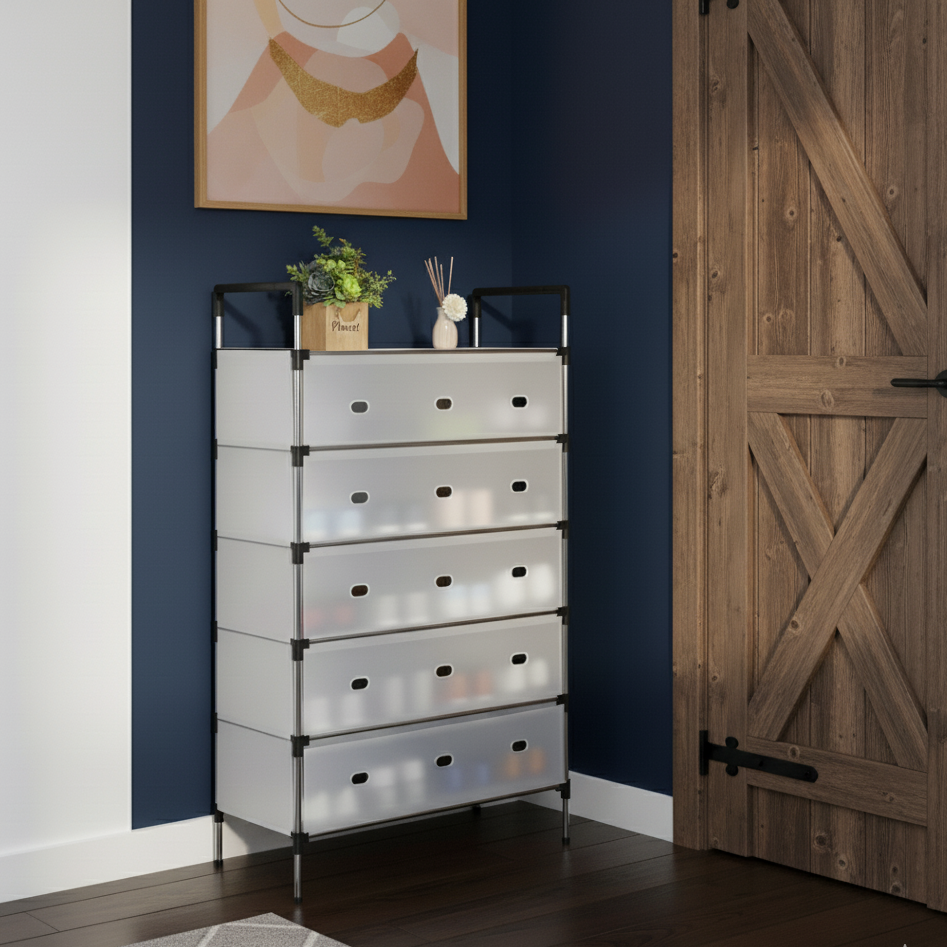 Raft pliabil pentru pantofi cu 5 niveluri, organizator incaltaminte pentru hol si dressing