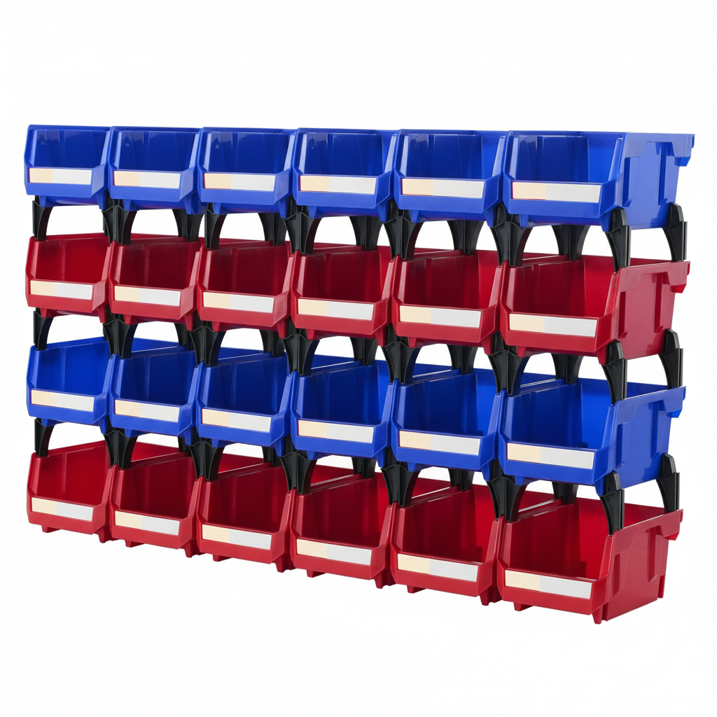 Stand cu 24 cutii pentru depozitare, organizatoare scule garaj, instrumente si unelte