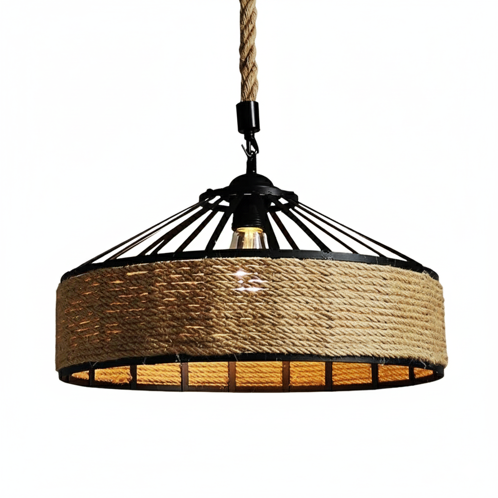 Pendul vintage cu frânghie, soclu E27 – lampă suspendată retro pentru living, dining, bar