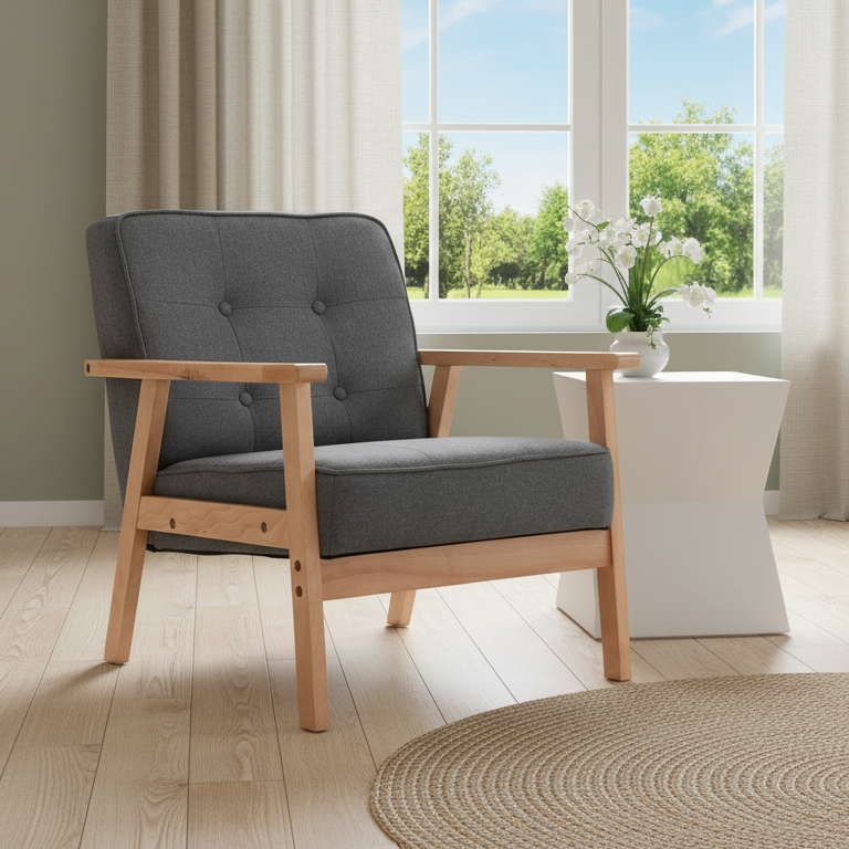 Fotoliu vintage stil scandinav, moale si confortabil, capitonat cu butoni, 64,5x70x74 cm, gri