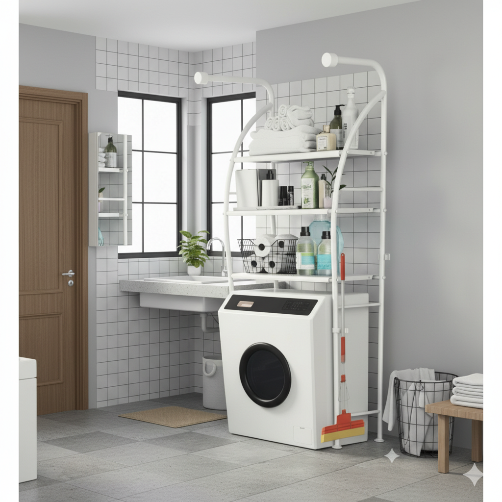 Raft Depozitare Organizator Baie, Toaleta sau Masina de Spalat 160 x 25 x 63 cm