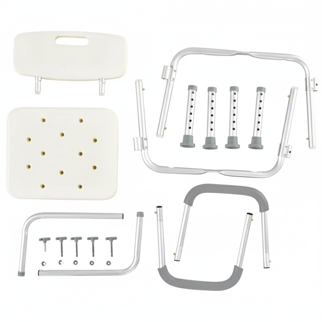 Scaun duș din aluminiu reglabil cu spătar și brațe 47x50x74–87 cm – Alb