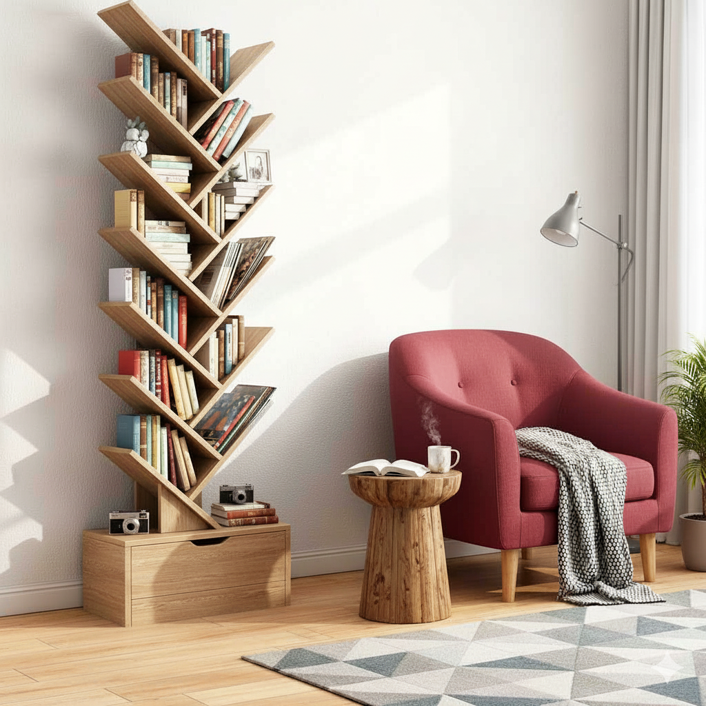 Raft decorativ Tree Design bej, 158x34 cm, MDF rezistent