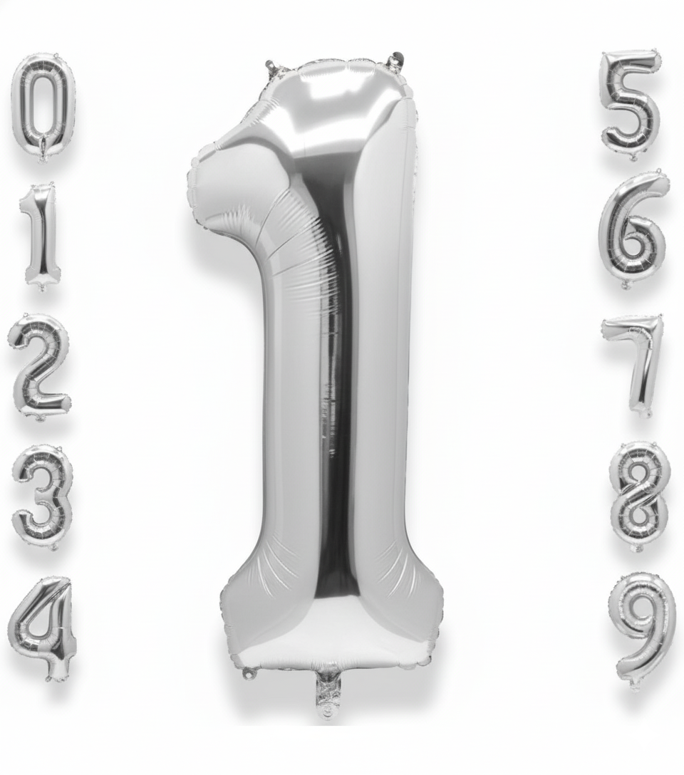 Balon din folie argintie, cifra aniversara 1, 90 cm