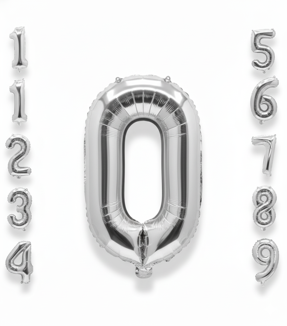 Balon din folie argintie, cifra aniversara 0, 80 cm