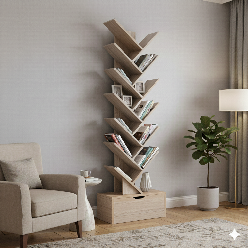 Raft decorativ Tree Design bej, 158x34 cm, MDF rezistent