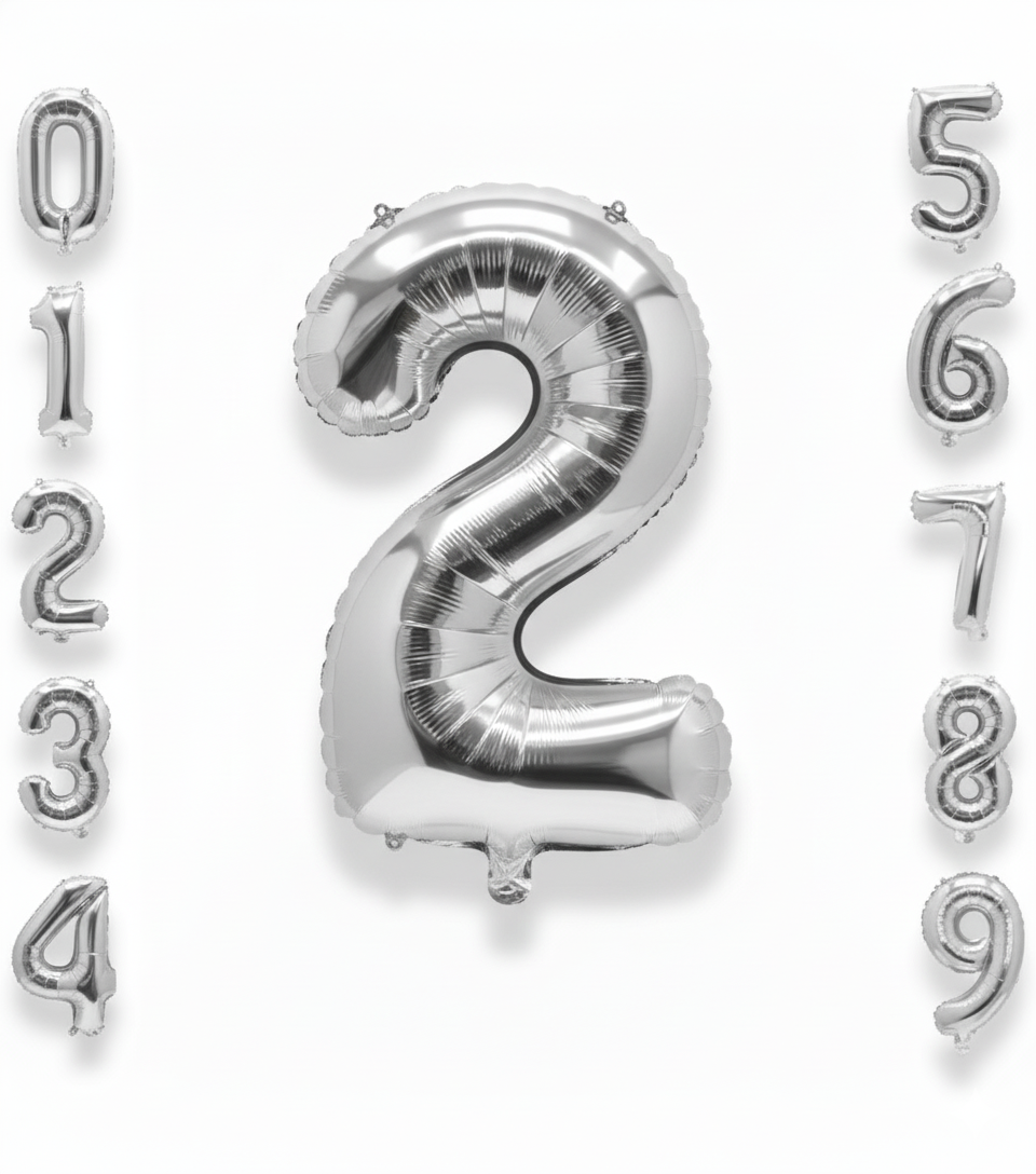 Balon din folie argintie, cifra aniversara 2, 85 cm