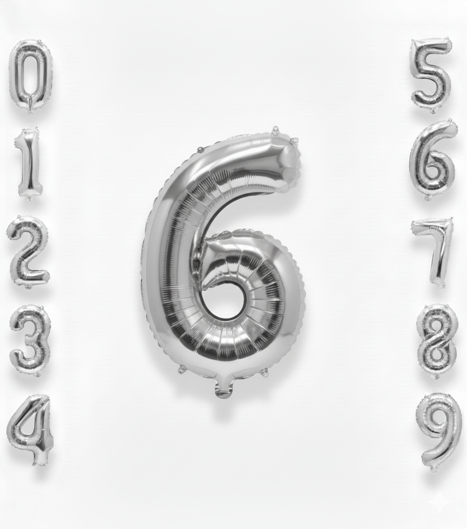Balon din folie argintie, cifra aniversara 6, 85 cm