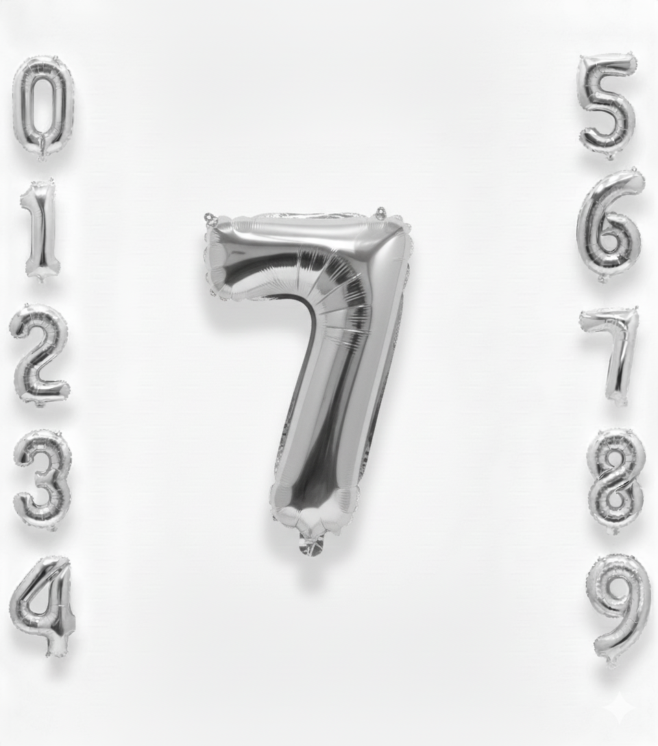 Balon din folie argintie, cifra aniversara 7, 80 cm