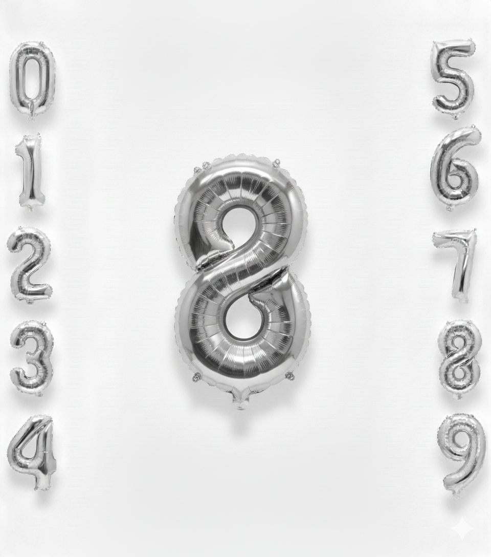 Balon din folie argintie, cifra aniversara 8, 90 cm