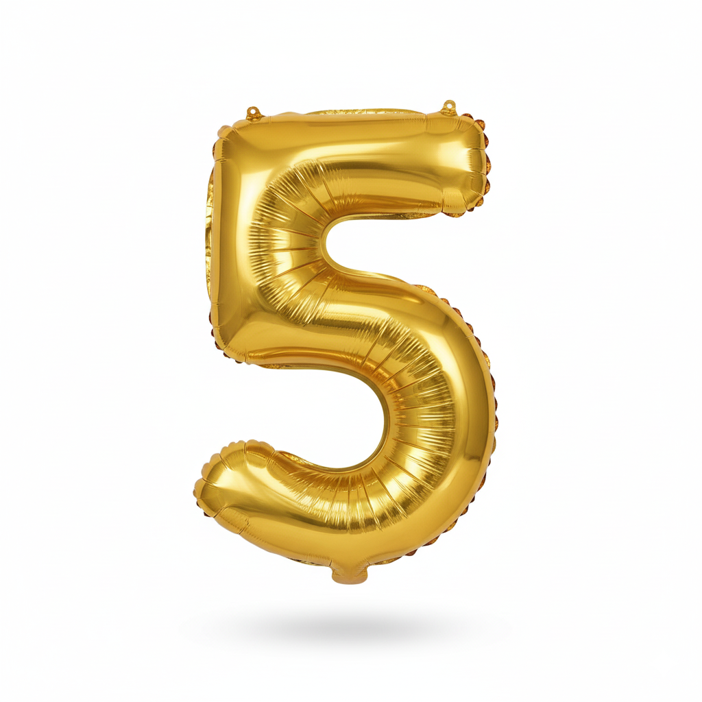 Balon din folie, cifra aniversara 5, 90 cm