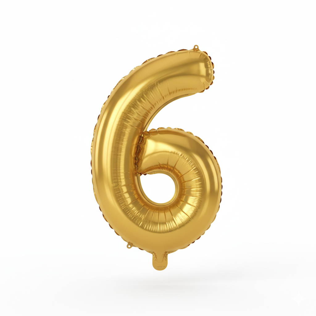 Balon din folie, cifra aniversara 6, 85 cm