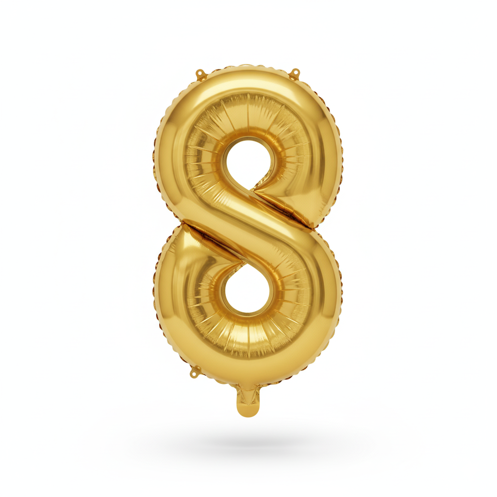 Balon din folie, cifra aniversara 8, 90 cm