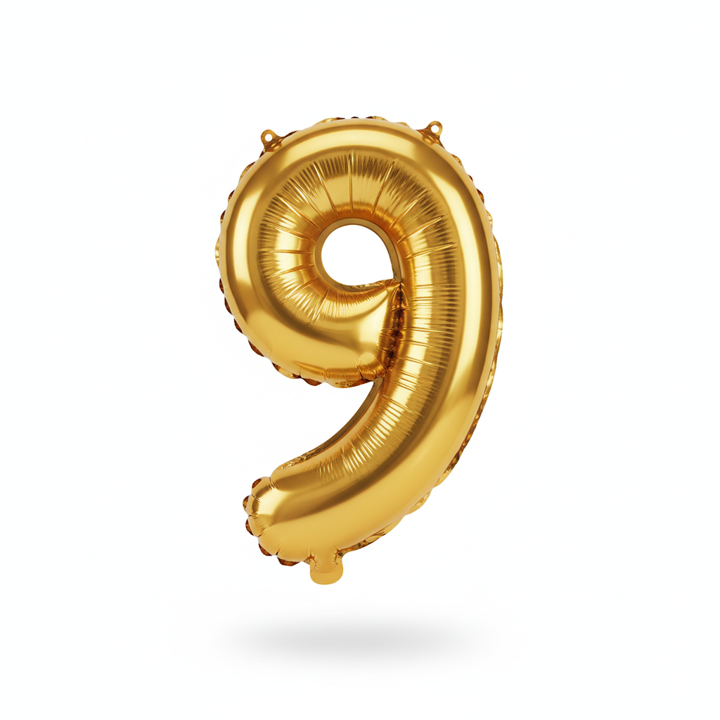 Balon din folie, cifra aniversara 9, 90 cm