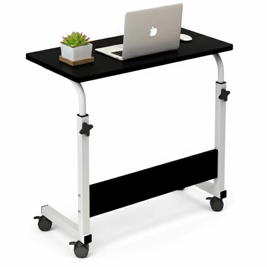Masa pentru laptop cu roti, 60x40, neagra, înălțime reglabilă