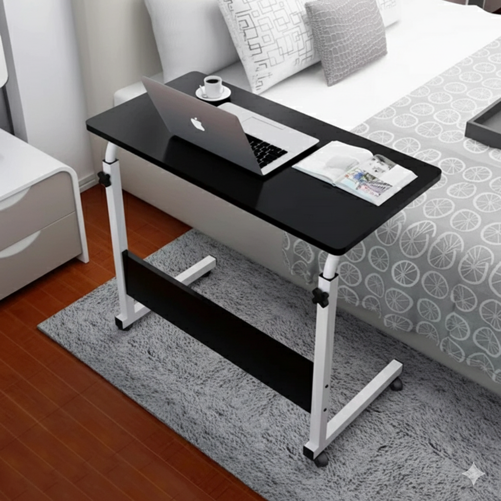 Masa pentru laptop cu roti, 60x40, neagra, înălțime reglabilă