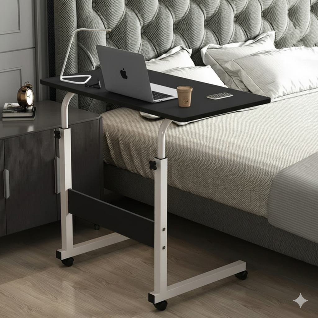 Masa pentru laptop cu roti, 60x40, neagra, înălțime reglabilă