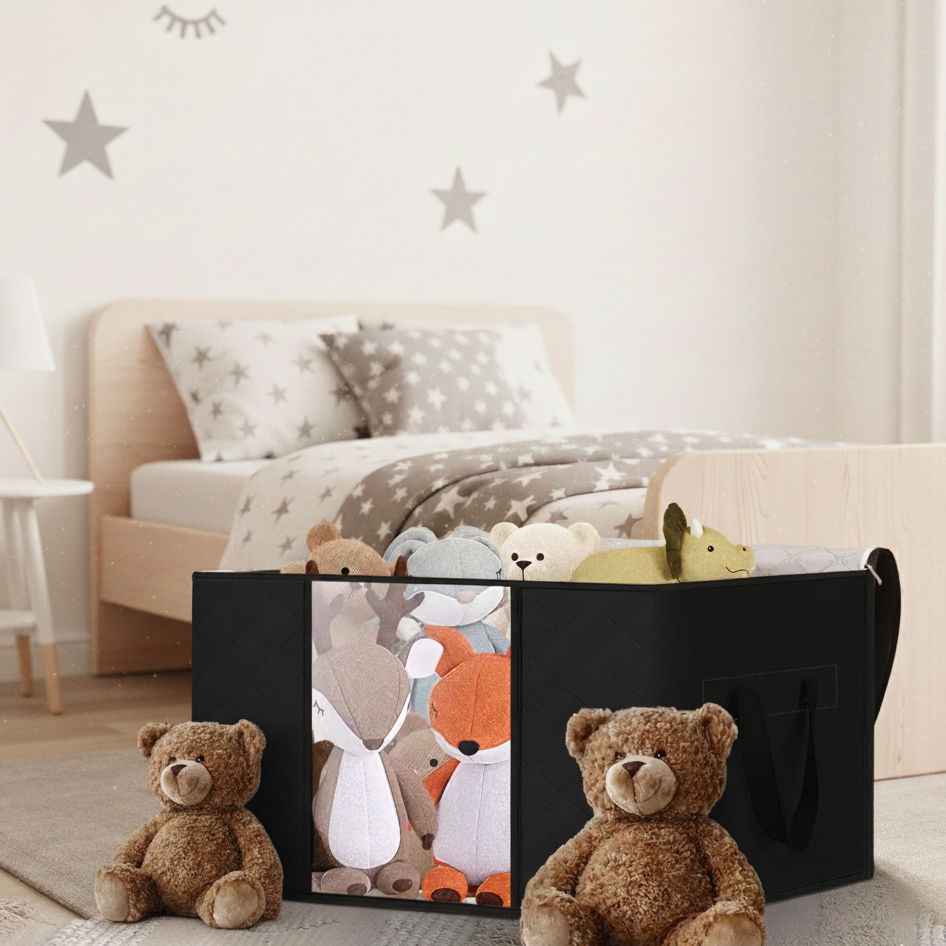 Cutie mare pentru depozitare și organizare, pliabilă, cu fereastră transparentă și capac rezistent, negru