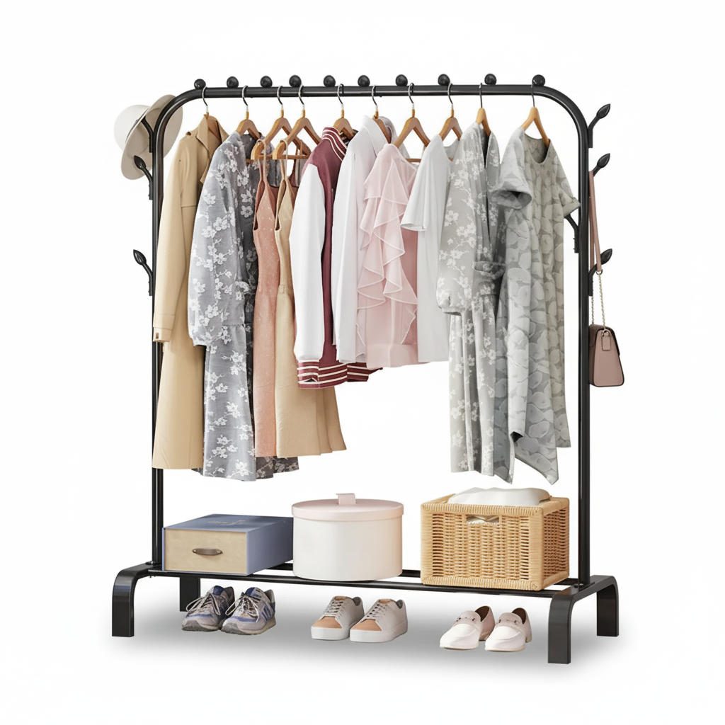 Stender dressing deschis din oțel, 110x40x150 cm, alb/negru