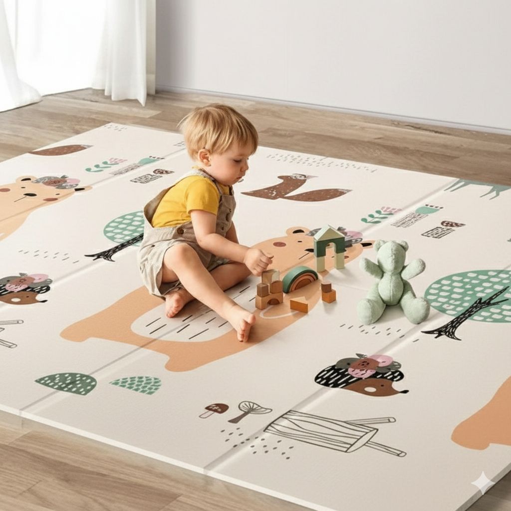 Covoras de joaca pliabil 150x200cm dublu fata – Animale din padure