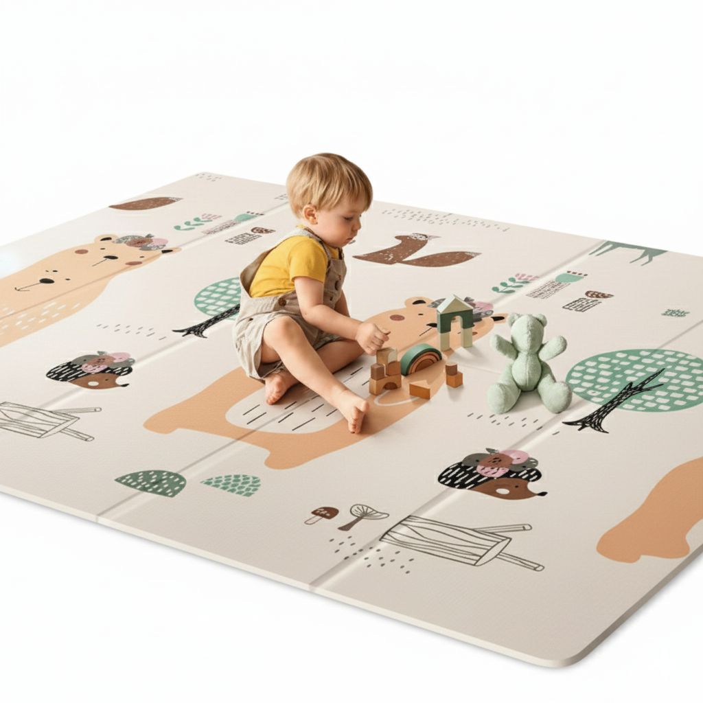 Covoras de joaca pliabil 150x200cm dublu fata – Animale din padure