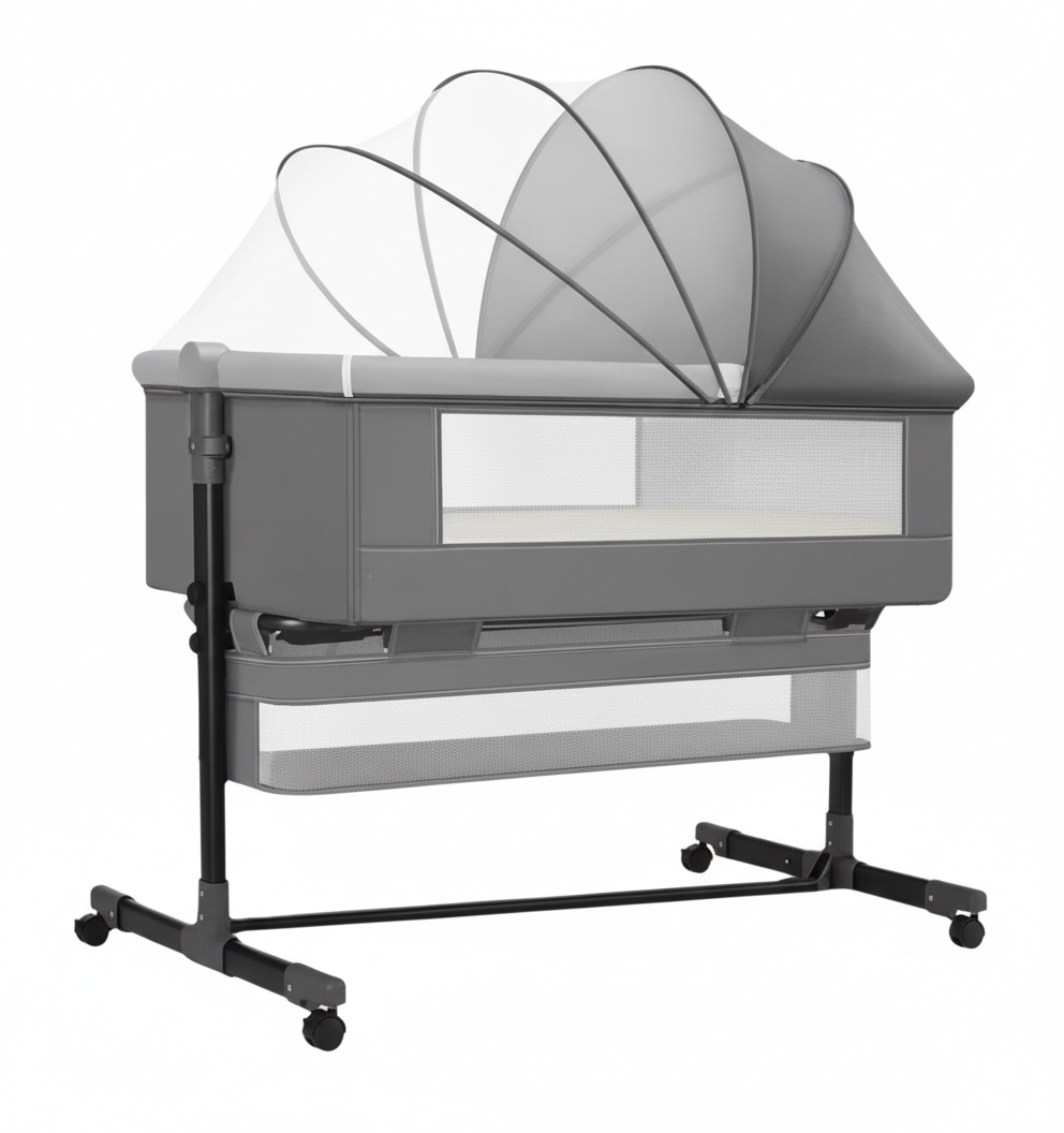 Pătuț Co-Sleeper pentru Bebeluși, Reglabil, cu Roți și Coș Depozitare