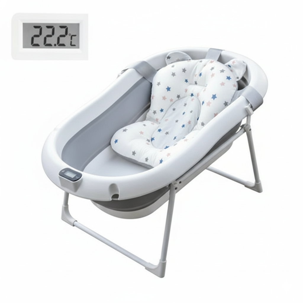 Cădiță bebeluși Cu termometru, dop si suport anatomic 80 x 50 x 22, Gri